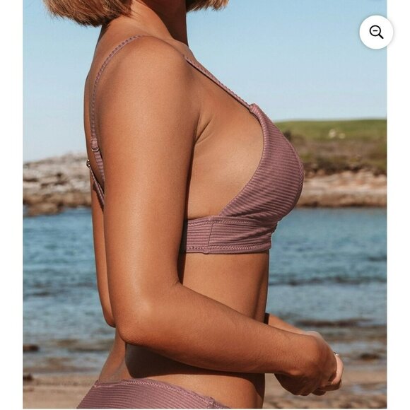 NEW Cupshe Ribbed Triangle 2 Piece Bikini Women Medium Brown Solid Vacation - Picture 3 of 13